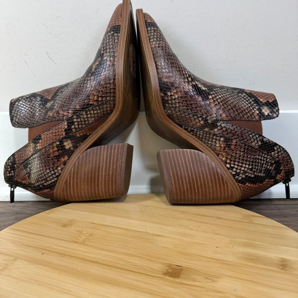 Vince Camuto Gradina Bootie Women 11M Brown Snake Print Block Heel Zip